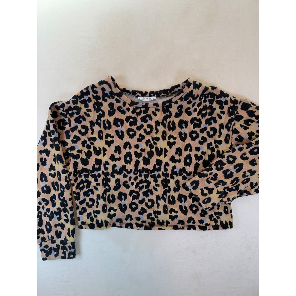 Zara Basic Leopard Print Cropped Sweatshirt Womens Small Animal Print Pullover